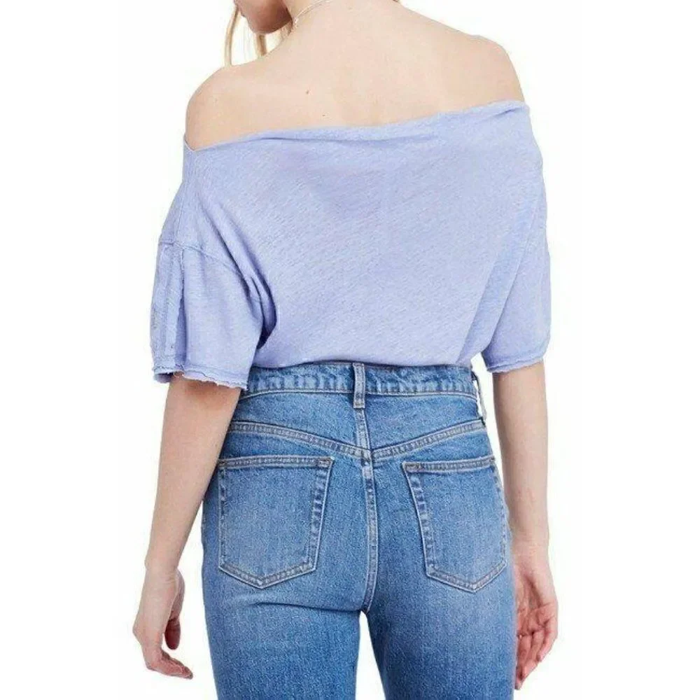 ‎Free People Blue Off-The-Shoulder Blouse Top M